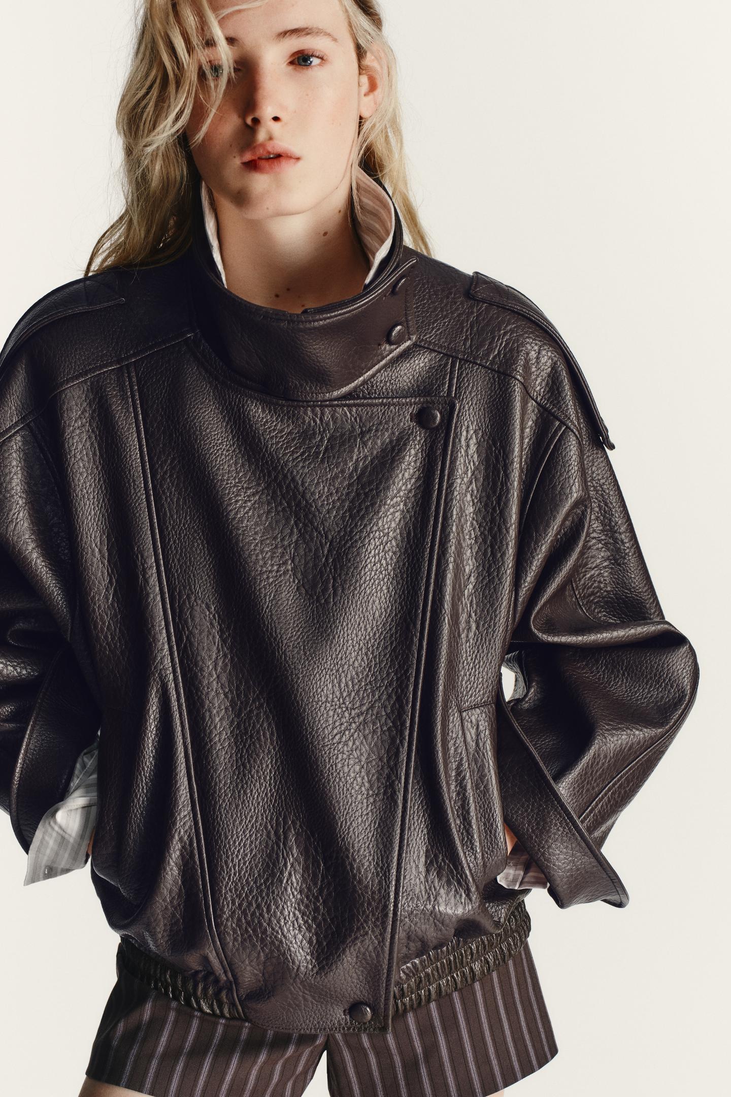 Noireve - Leather Collar Jacket