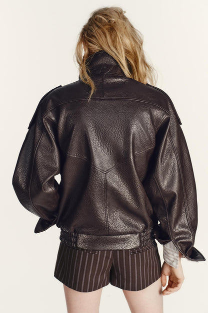 Noireve - Leather Collar Jacket