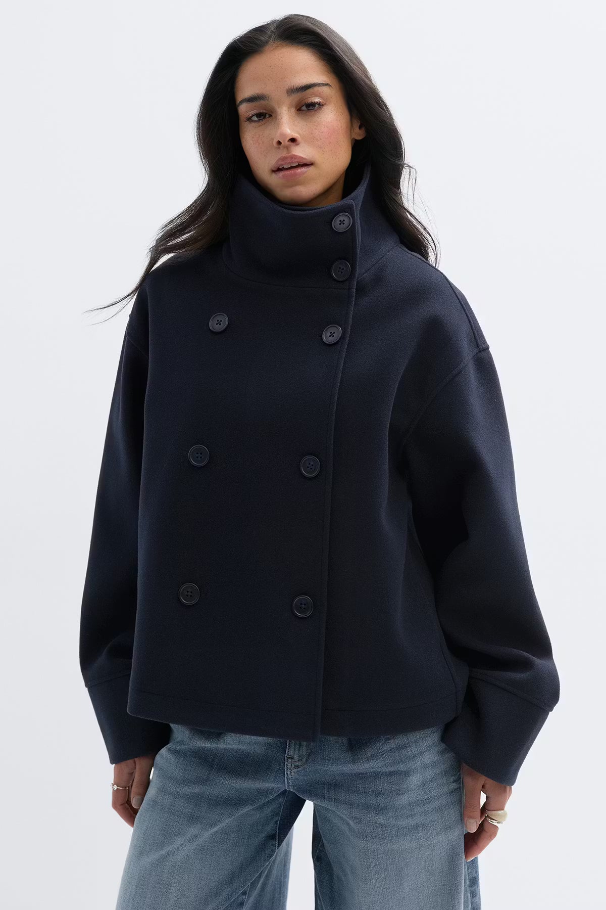 High Neck Short Felt Jacket