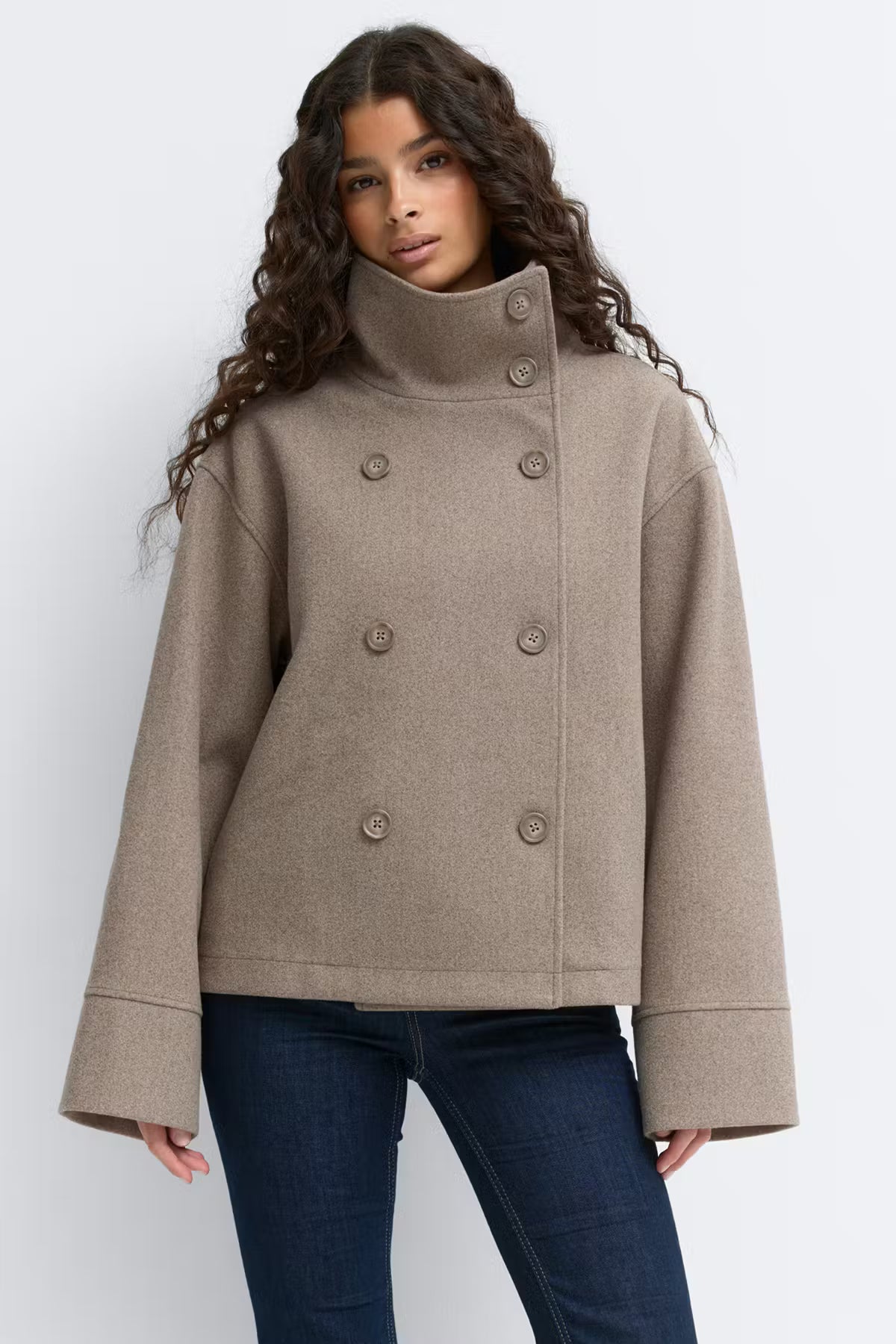 High Neck Short Felt Jacket