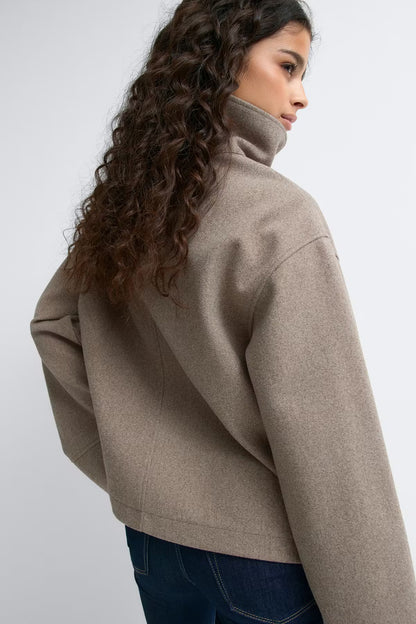 High Neck Short Felt Jacket