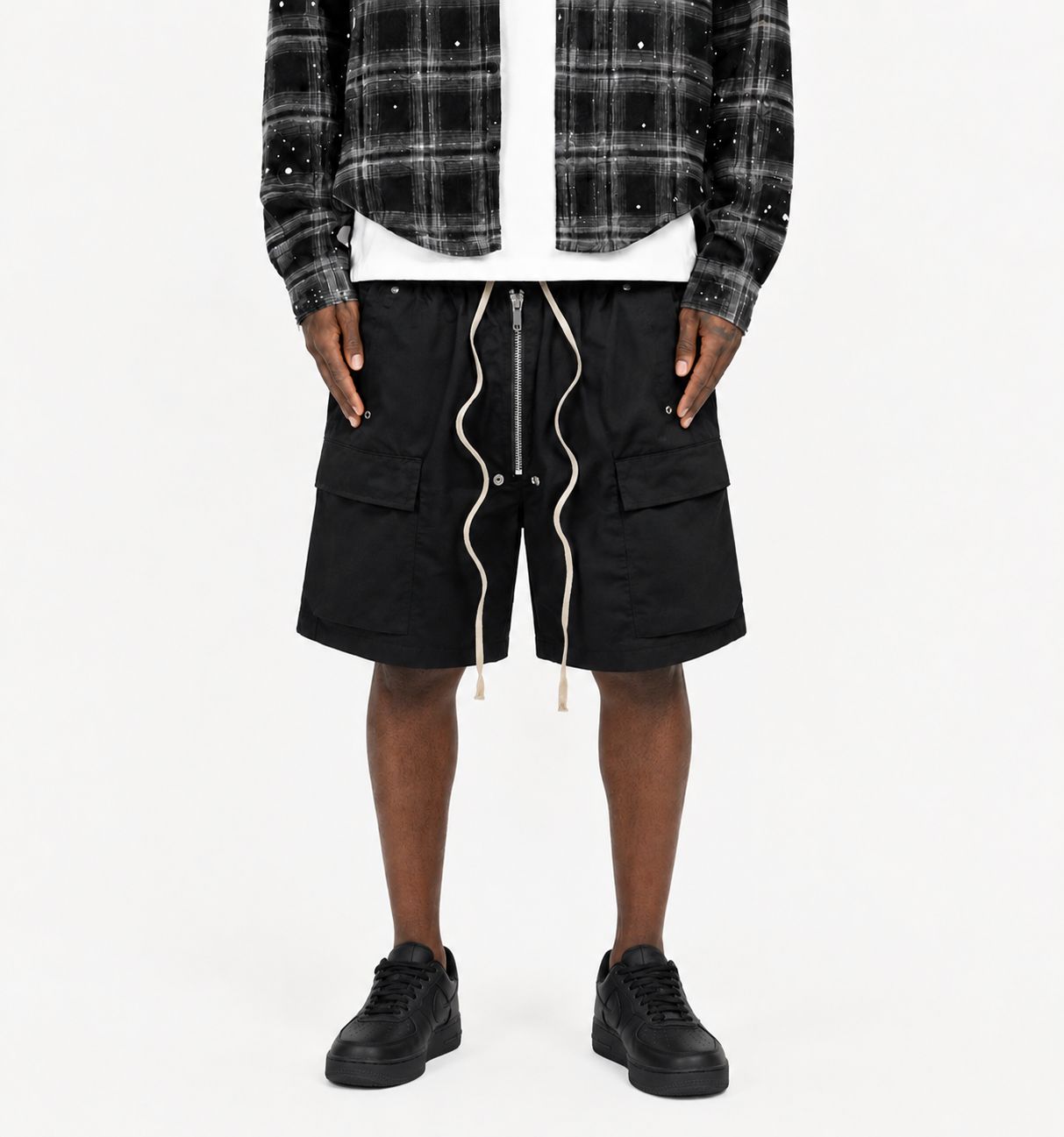 Double Zipper Tech Shorts Black