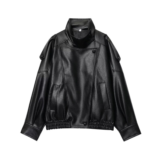 Noireve - Leather Collar Jacket