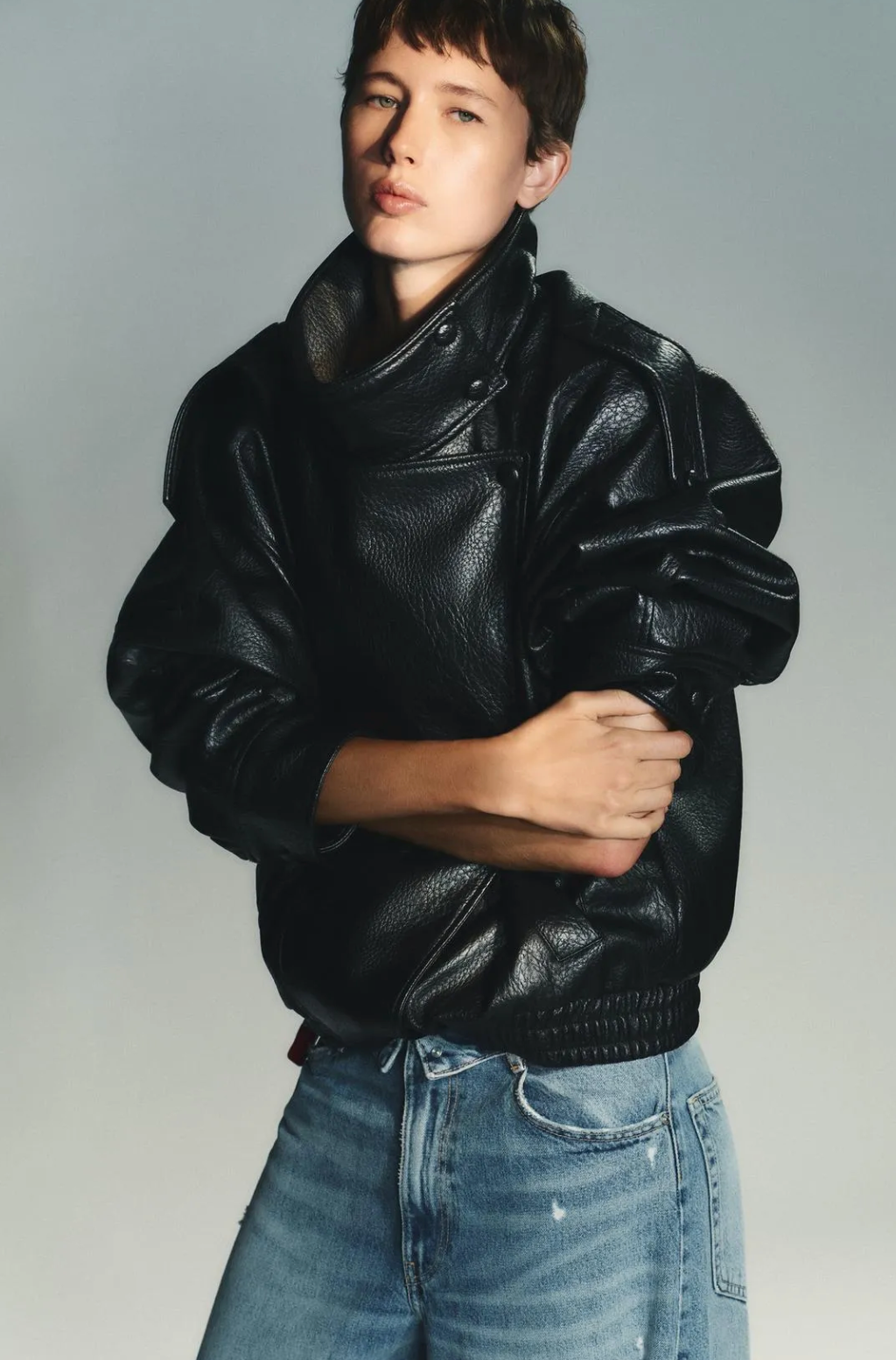 Noireve - Leather Collar Jacket